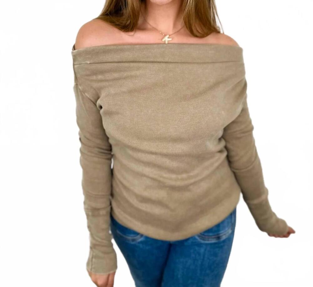 NEW EASEL textured off-the-shoulder long-sleeve top in taupe